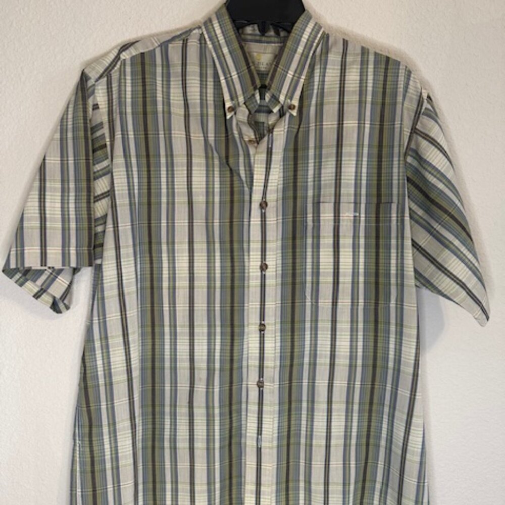 BILL BLASS Men's Button Down Short Sleeved Green Blue‎ Gray